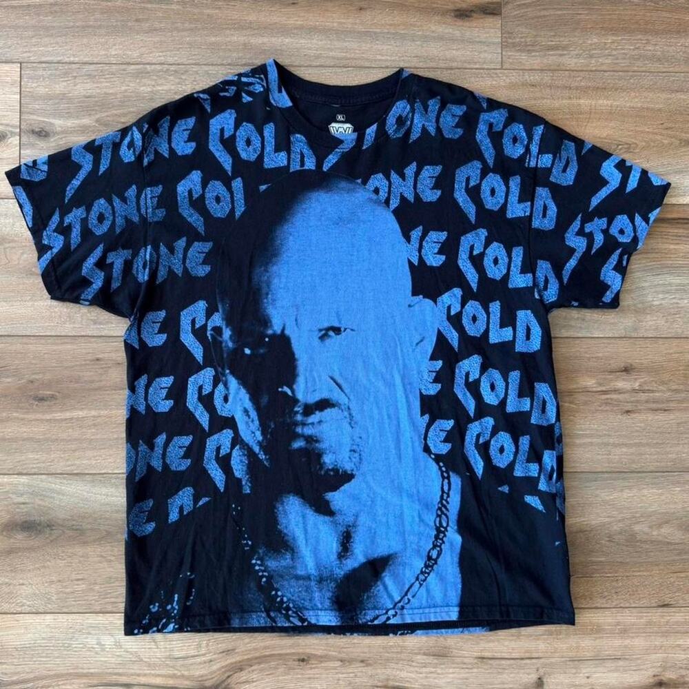 WWE Stone Cold Steve Austin All Over Print XL Black Wrestling Tee